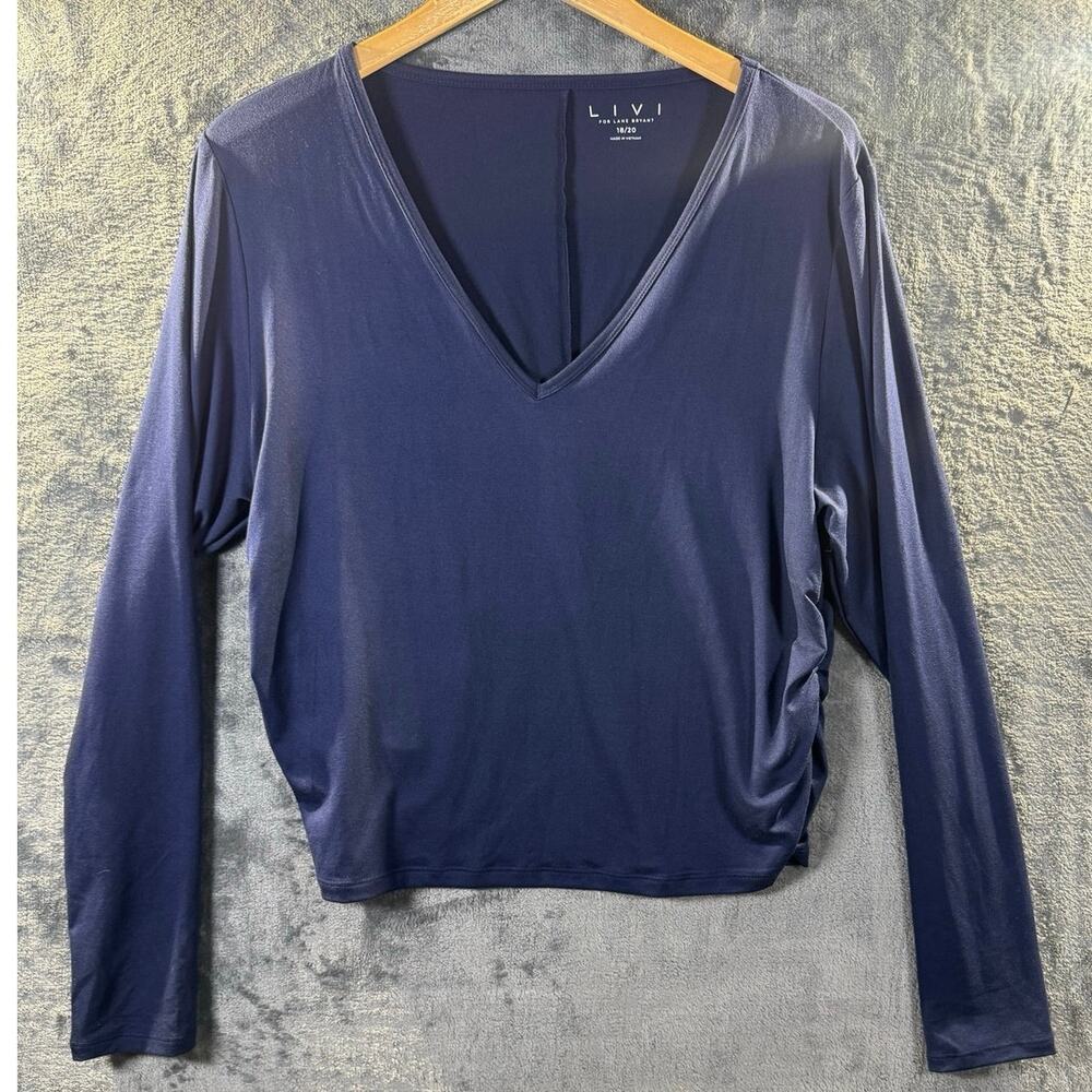 NWT Livi x Lane Bryant Soft Crop Ruched-Side Long Sleeve Top Navy Size W 18/20